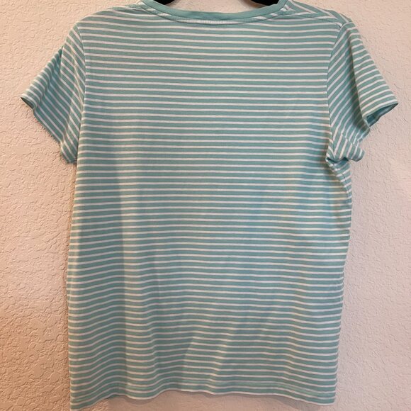 Polo Ralph Lauren Blue Short Sleeve V-Neck Striped Shirt - Picture 2 of 4